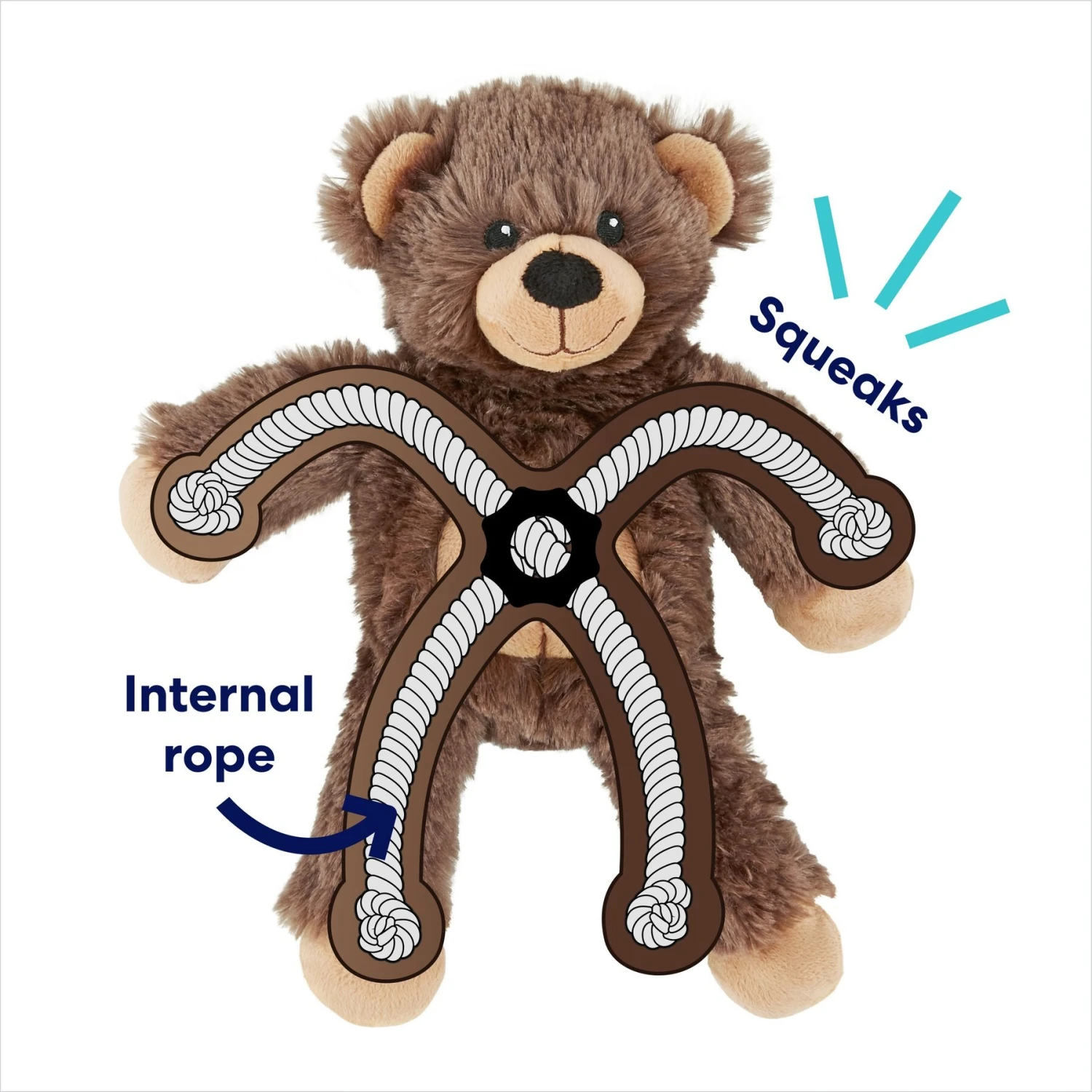Frisco Bear Plush With Inside Rope Squeaky Dog Toy - Image 3