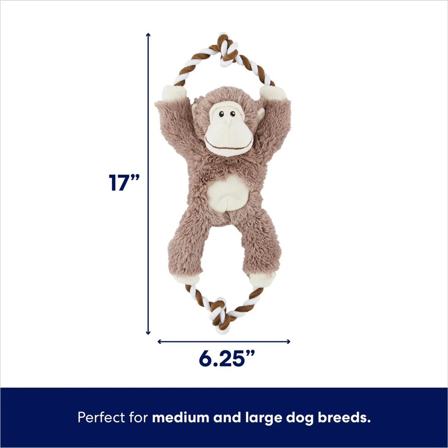 Frisco Monkey Plush With Rope Squeaky Dog Toy - Image 2