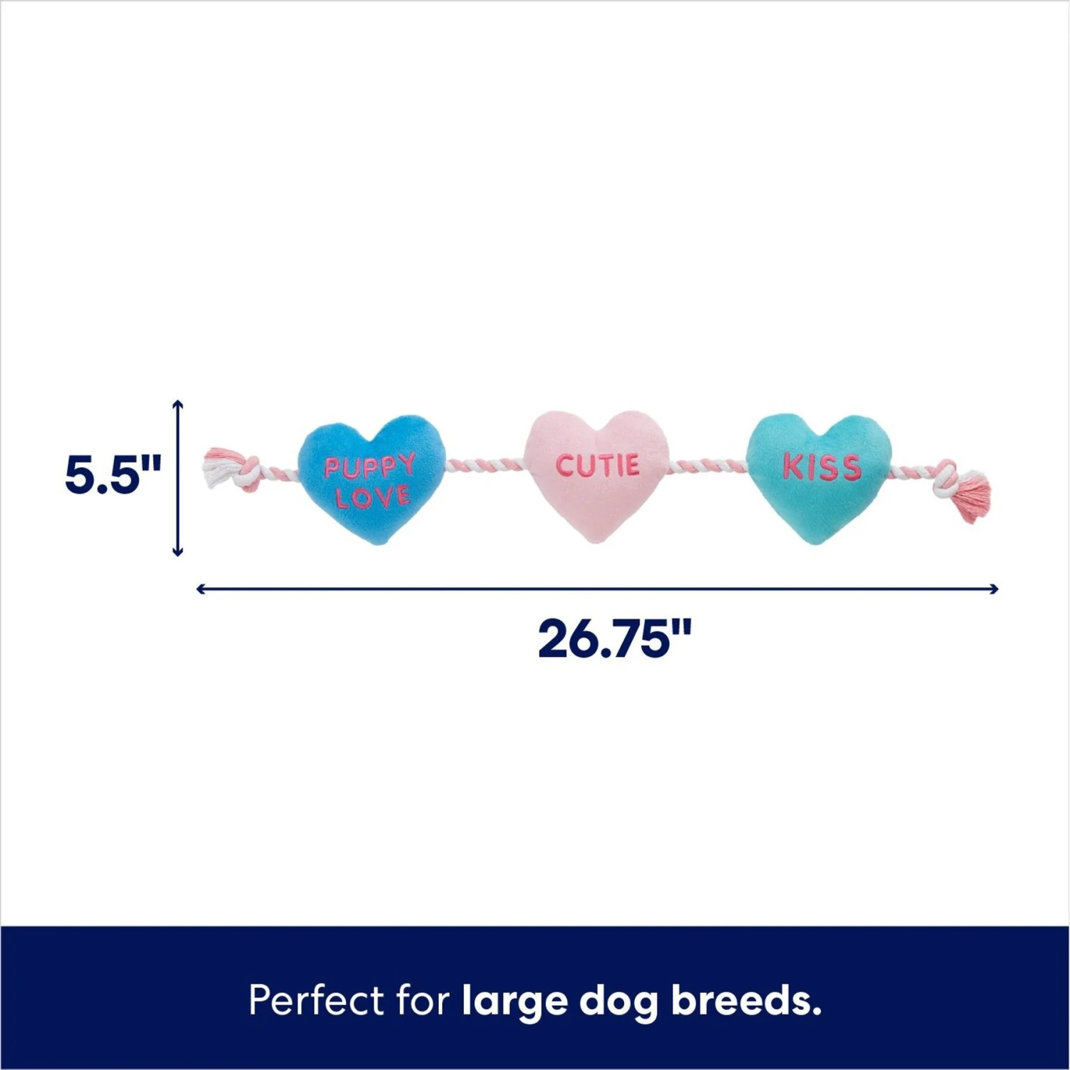 Frisco Valentine Candy Hearts Plush With Rope Squeaky Dog Toy - Image 2