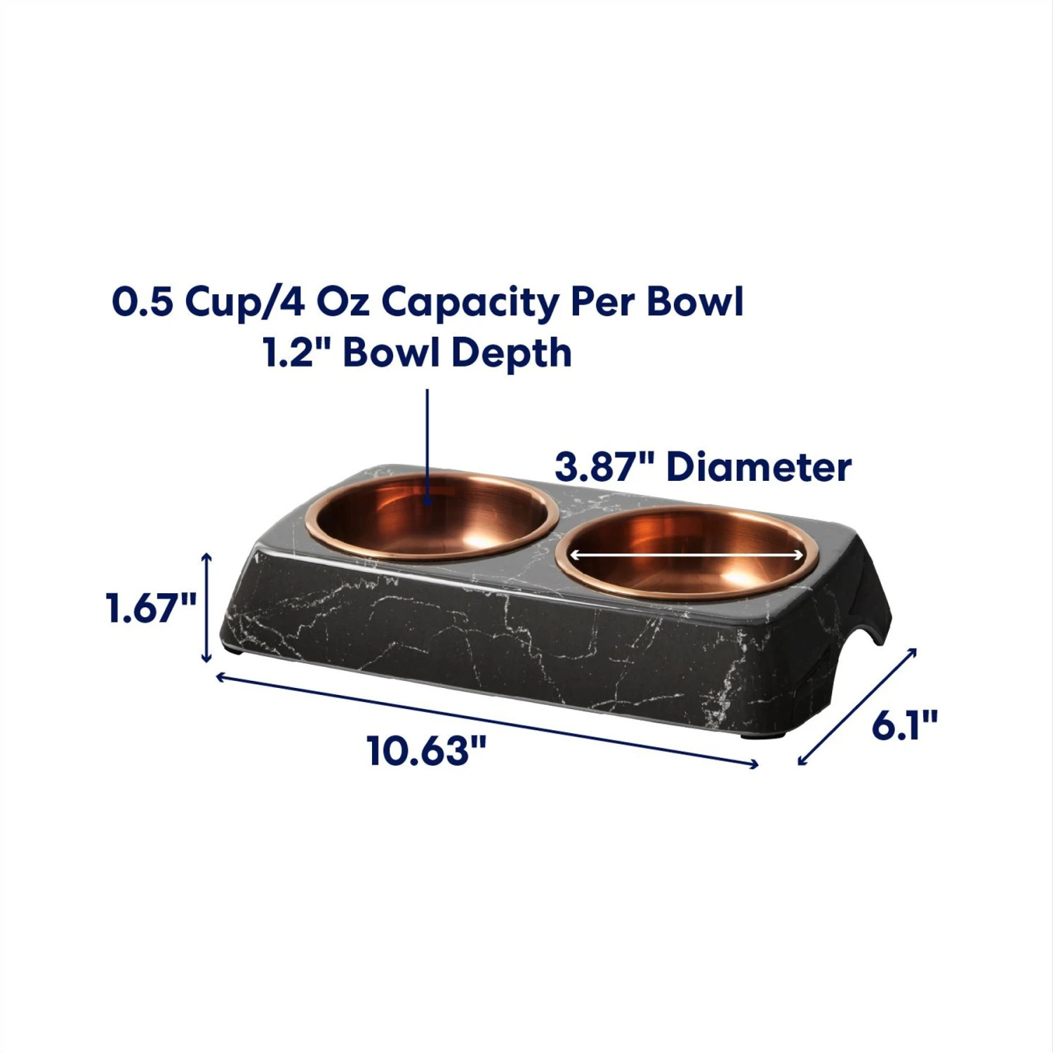 Frisco Copper Stainless Steel Double Dog & Cat Bowls With Black Marble Stand - Image 2