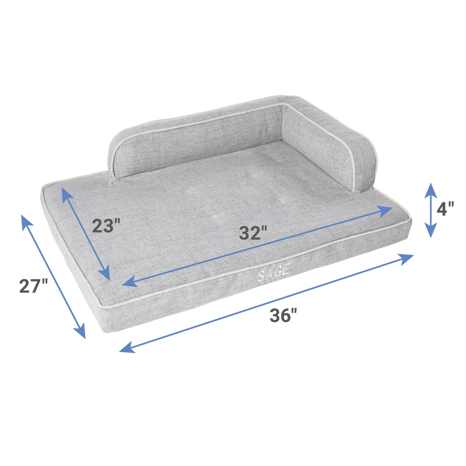 Frisco Faux Linen Corner Personalized Bolster Dog Bed W/Removable Cover, Harbour Blue, L - Image 2