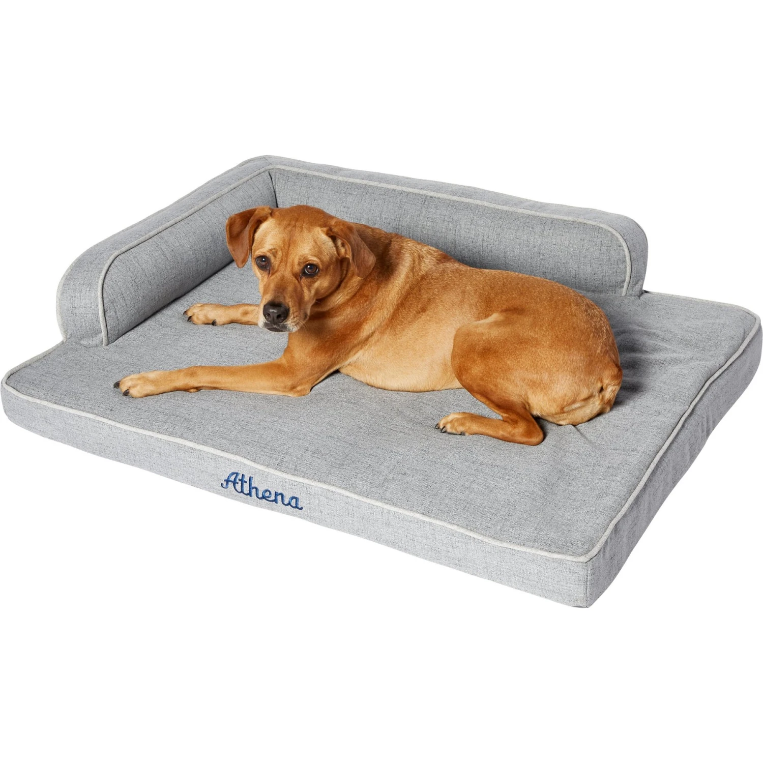 Frisco Faux Linen Corner Personalized Bolster Dog Bed W/Removable Cover, Harbour Blue, XL - Image 3