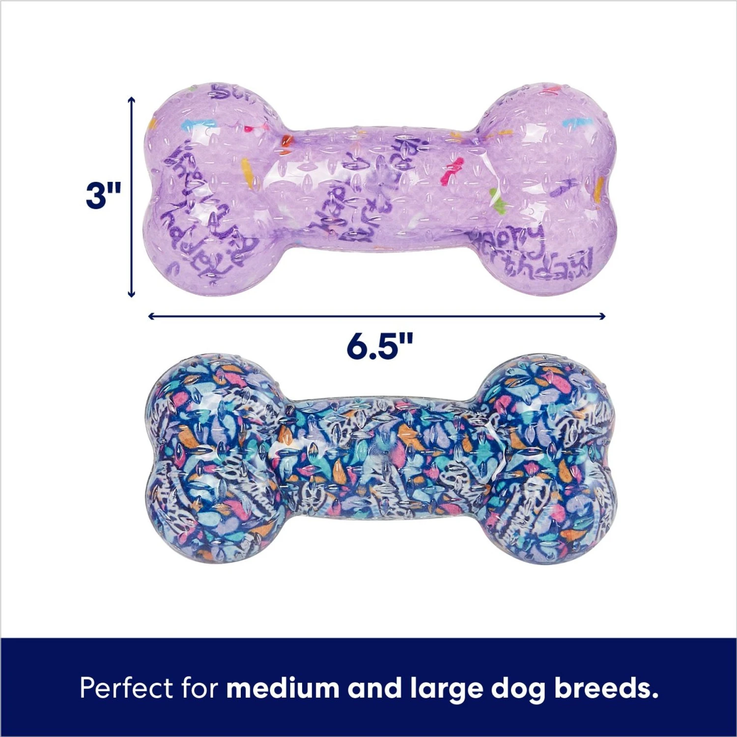 Frisco Birthday TPR Fetch Bone Squeaky Dog Toy - Image 2