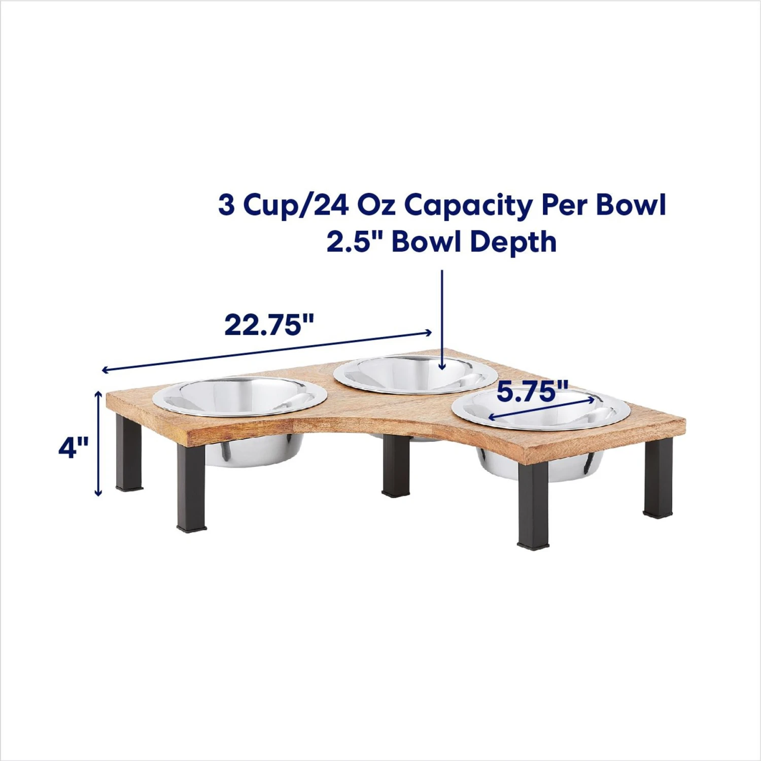Frisco Multi Pet Feeding Corner Wood 3-Bowls Stainless Steel Dog & Cat Bowl - Image 2