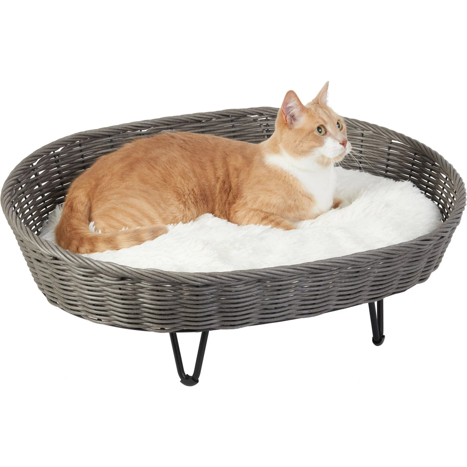 Frisco Elevated Rectangle Wicker Dog & Cat Bed With Eyelash Faux Fur Cushion - Image 3