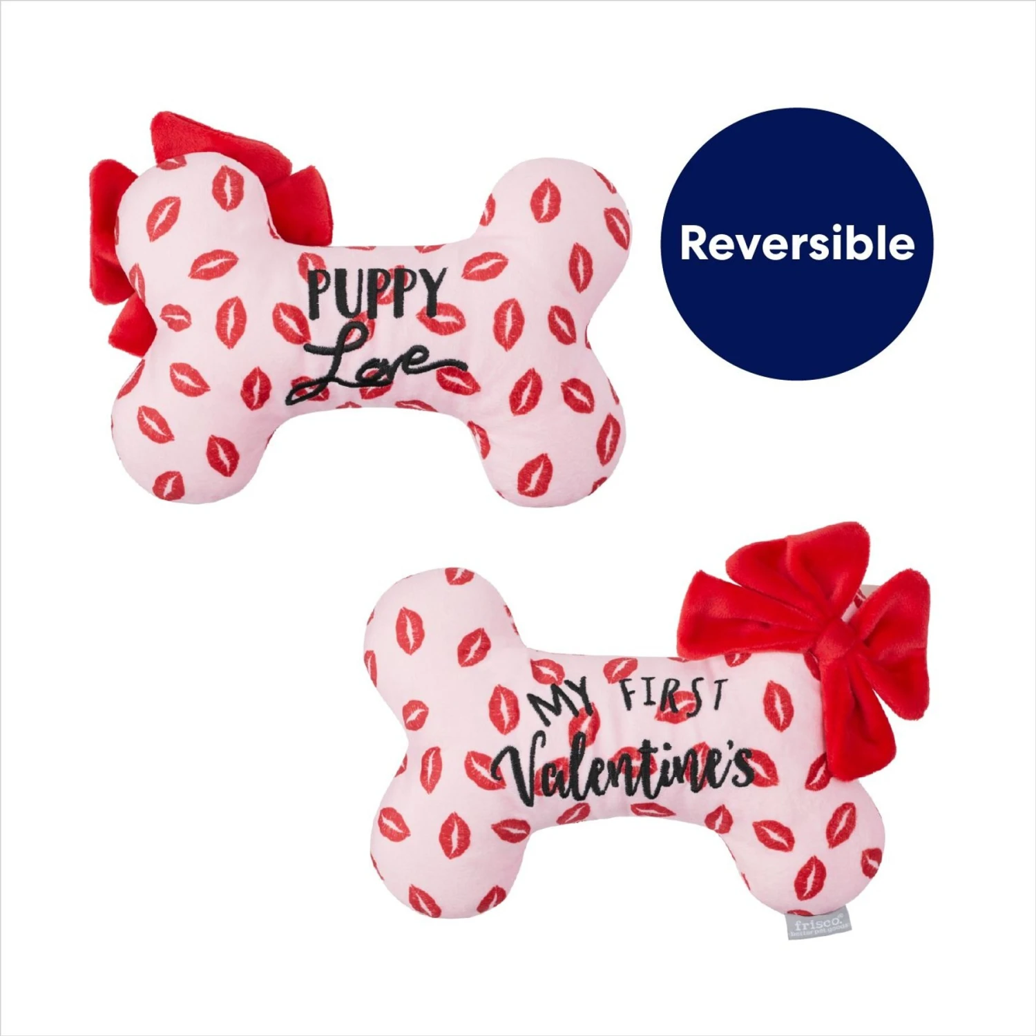 Frisco Valentine My First Valentine's Bone Reversible Plush Squeaky Dog Toy - Image 3
