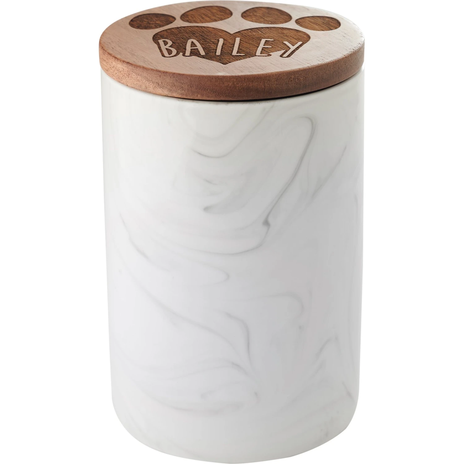 Frisco Ceramic Marble Print Personalized Treat Jar With Wood Lid, 3.75 Cups - Image 4