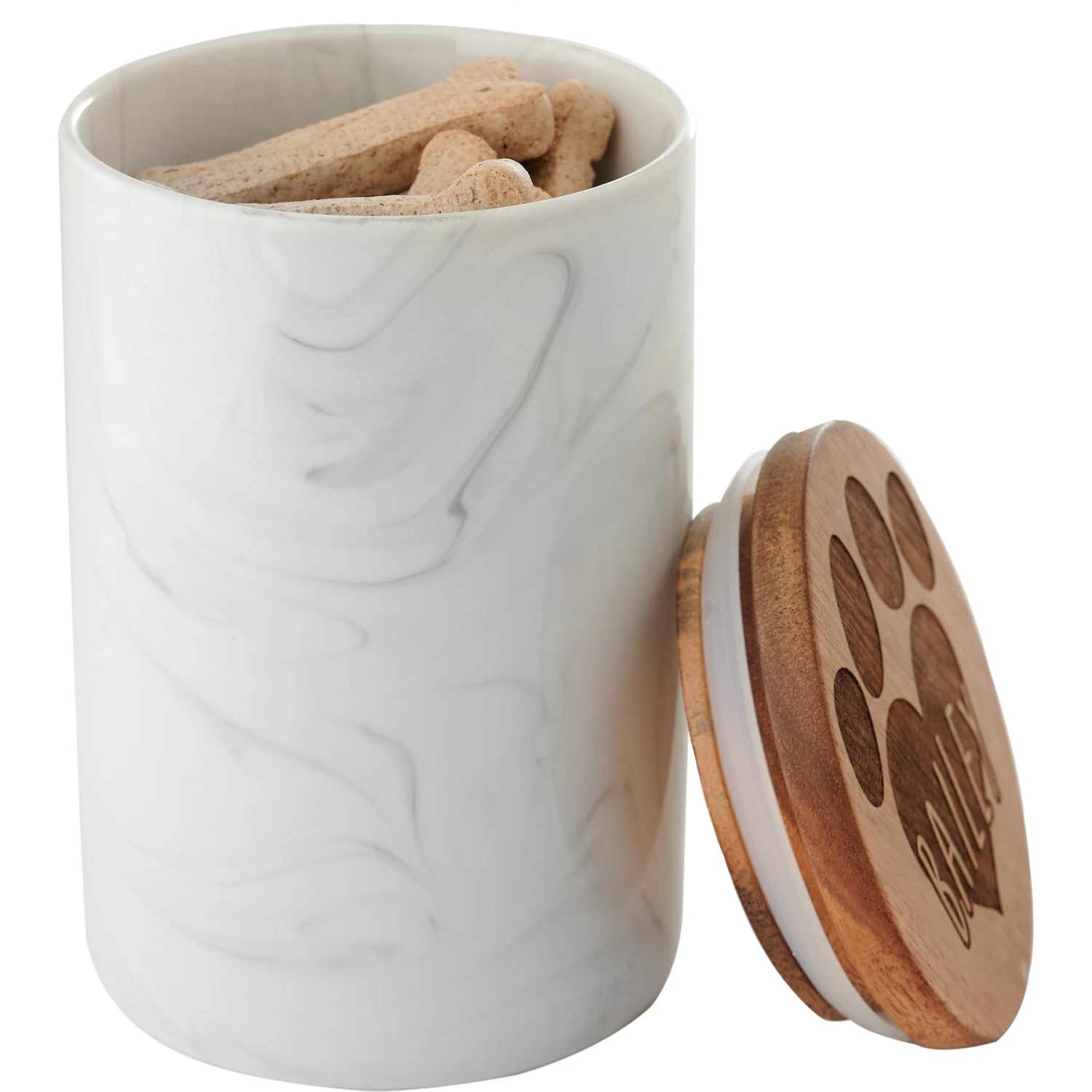 Frisco Ceramic Marble Print Personalized Treat Jar With Wood Lid, 3.75 Cups - Image 5