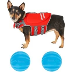 Frisco Neoprene Dog Life Jacket & Frisco Foam Rubber Floating Fetch Ball No Squeak Dog Toy