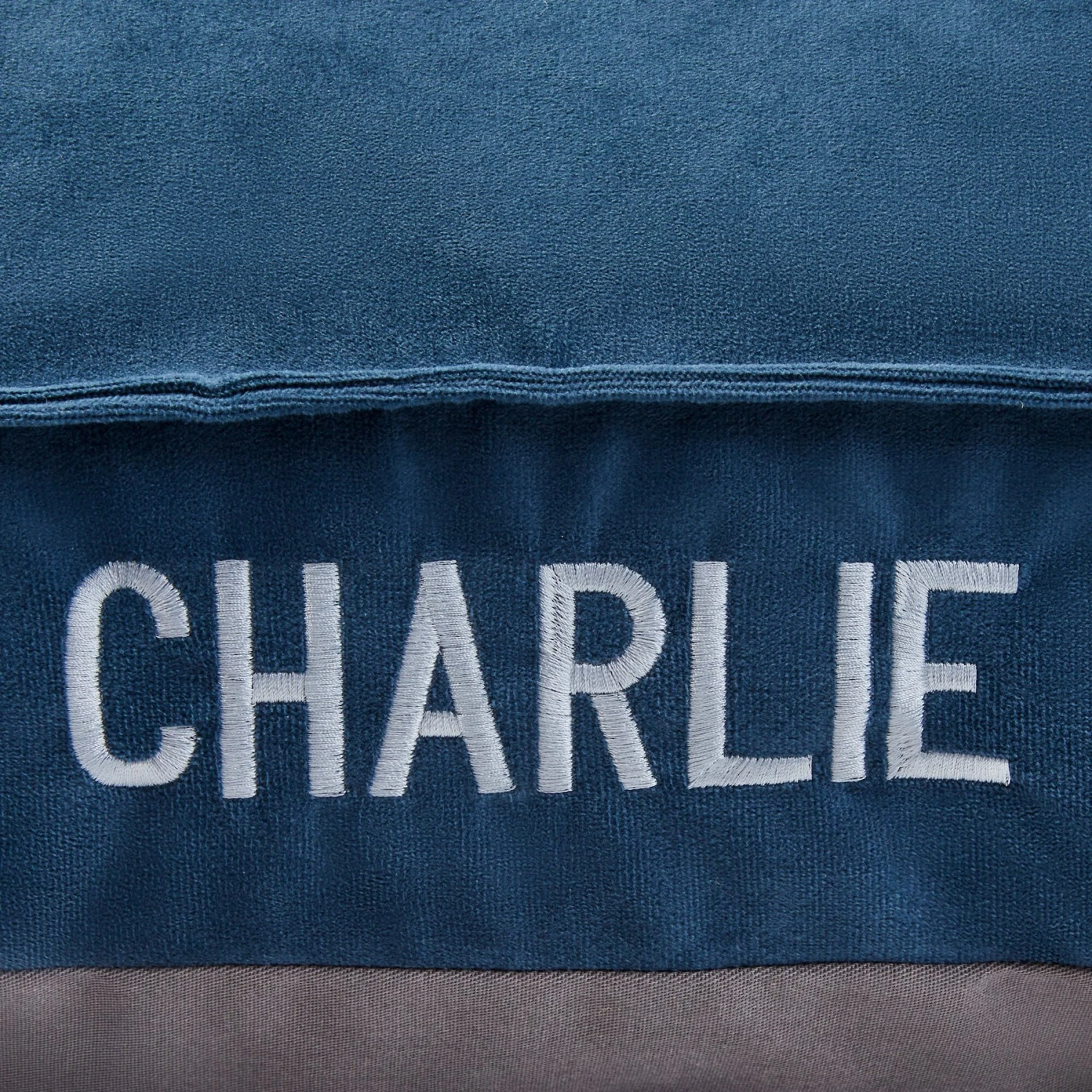 Frisco Personalized Navy Bolstered Bed With Navy Check Bolster, X-Large - Image 4