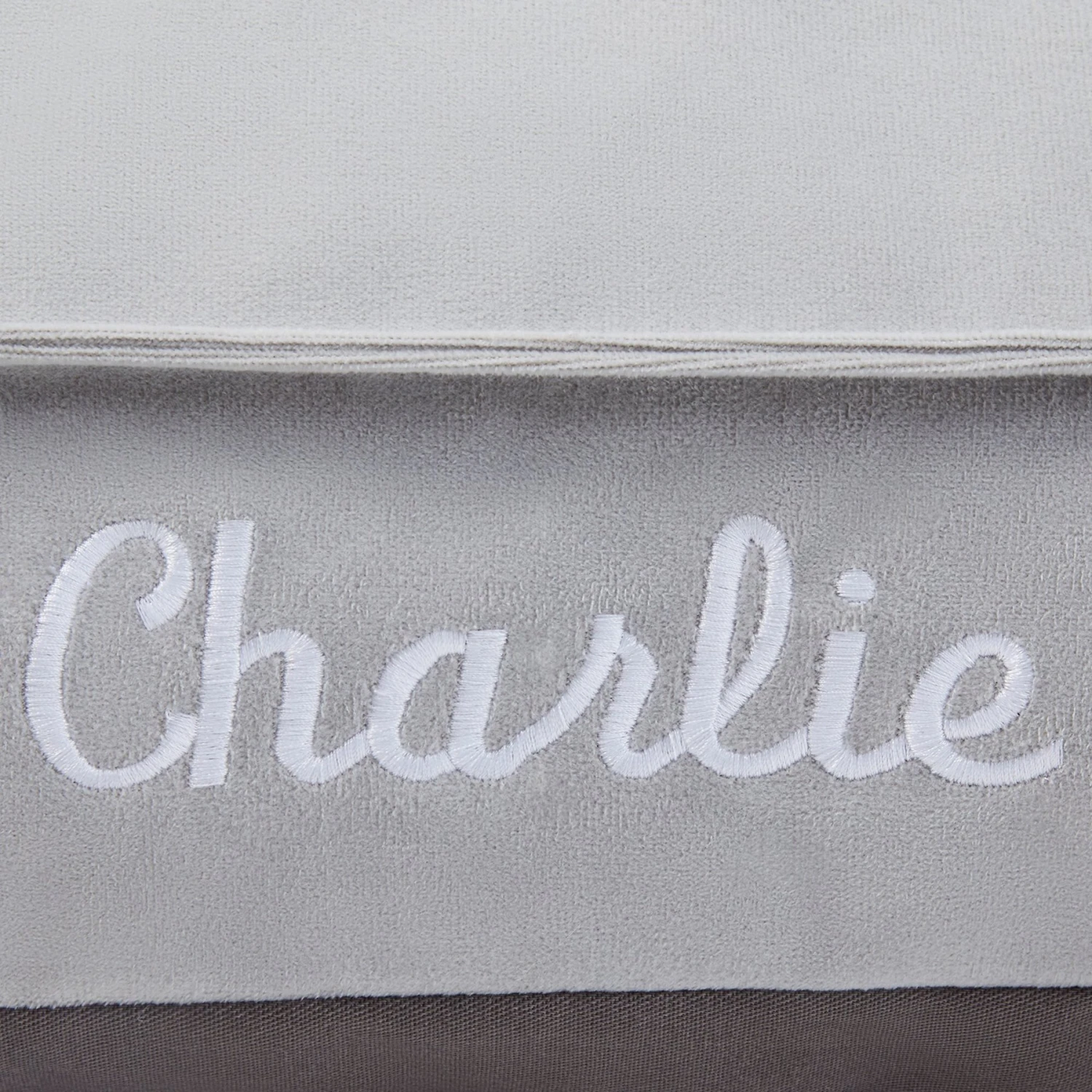 Frisco Personalized Silver Bolstered Bed With Silver Check Bolster - Image 3