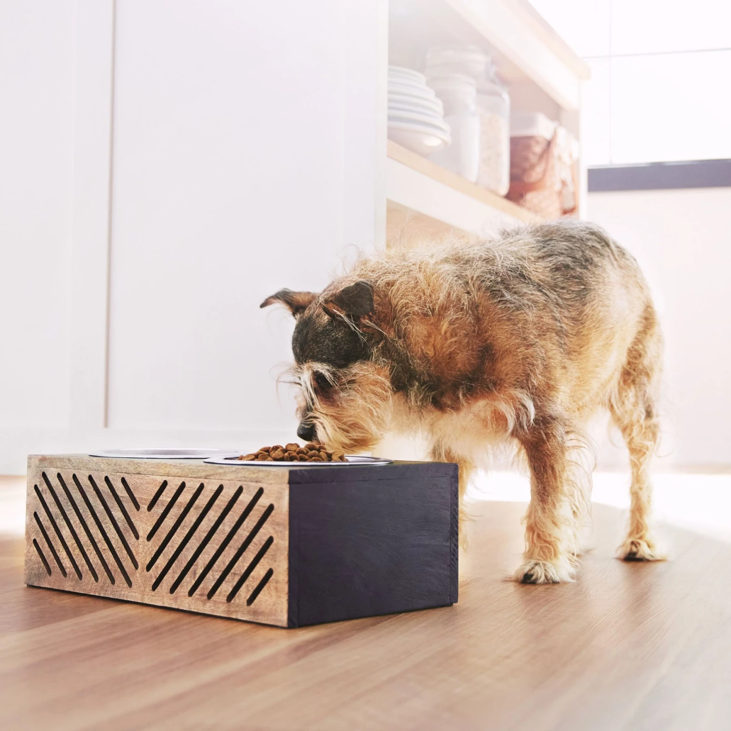 Frisco Premium Wood Elevated Stainless Steel Double Diner Dog & Cat Bowl, Black, 3 Cup - Image 3