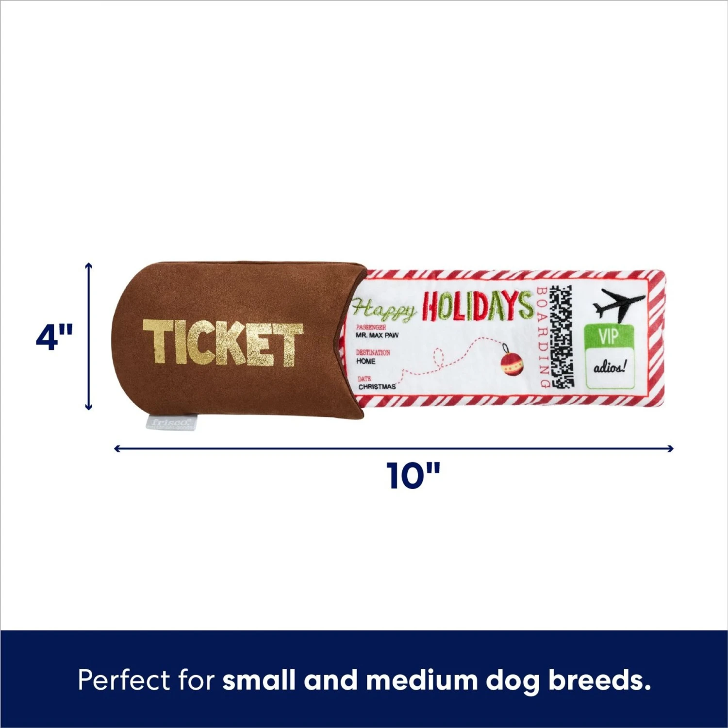 Frisco Holiday Home For The Holidays Airline Ticket Bungee Plush Squeaky Dog Toy - Image 2