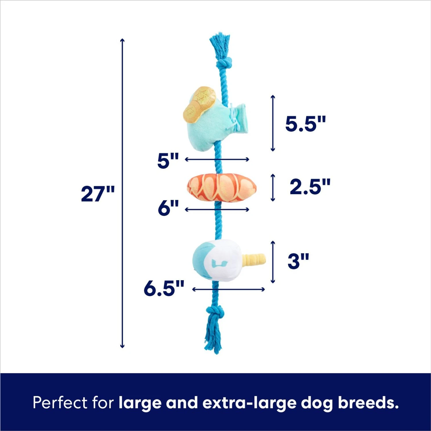 Frisco Hanukkah Celebration Plush With Rope Squeaky Dog Toy - Image 2