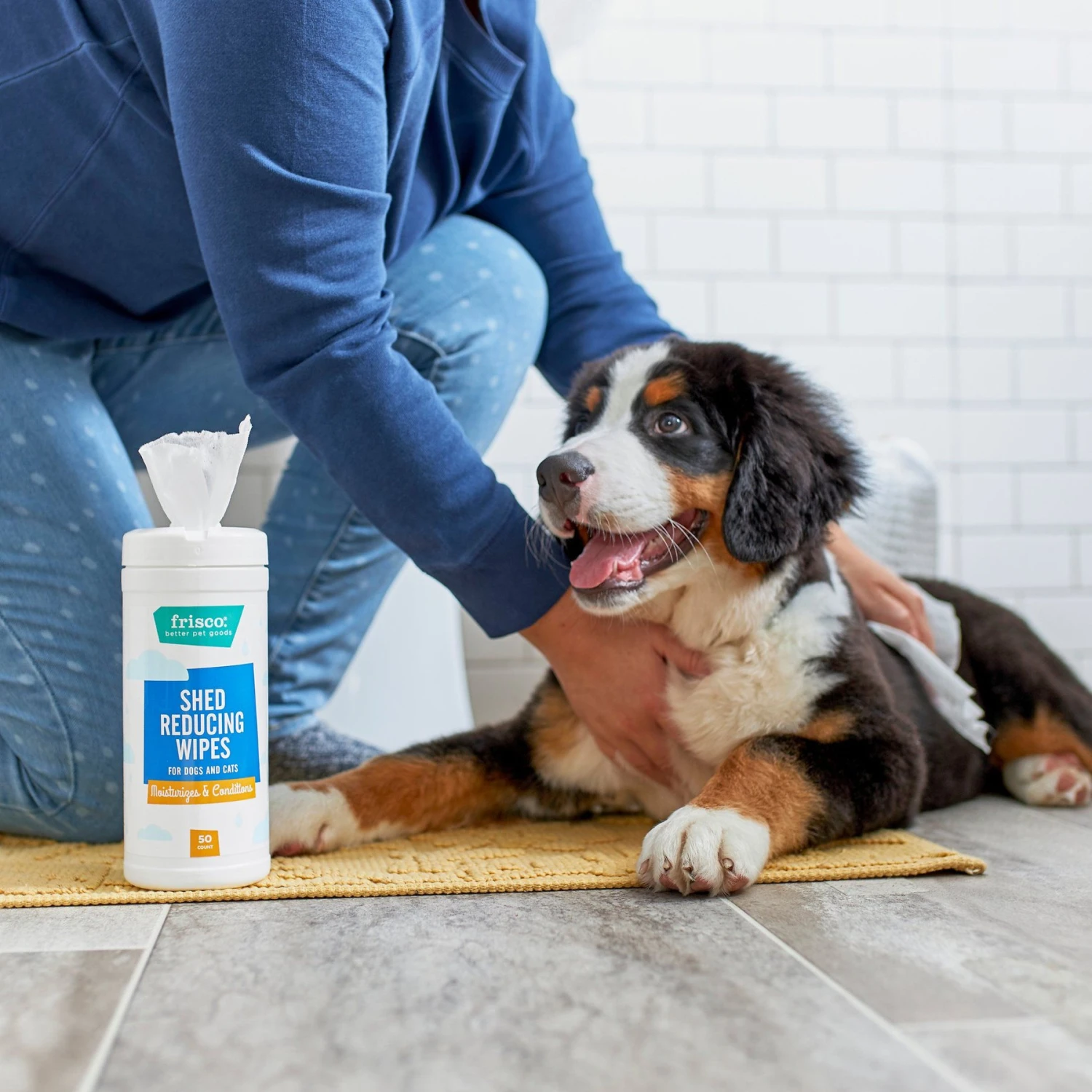 FURminator Long Hair Dog Deshedding Tool & Frisco Shed Reducing Waterless Grooming Wipes For Dogs & Cats, 50 Count - Image 6