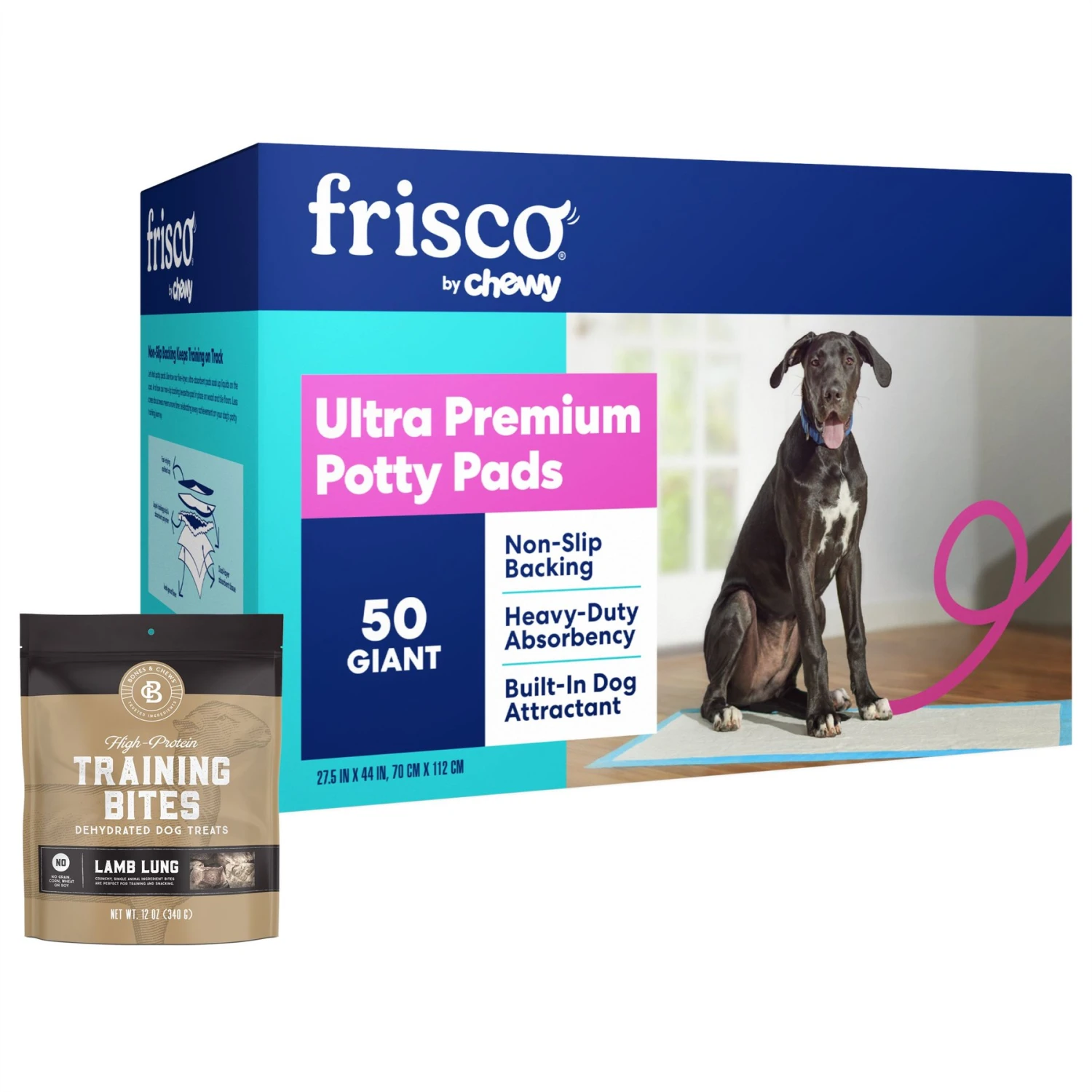 Frisco Giant Non-Skid Ultra Premium Dog Training & Potty Pads & Bones & Chews All-Natural Lamb Lung Dehydrated Dog Treats