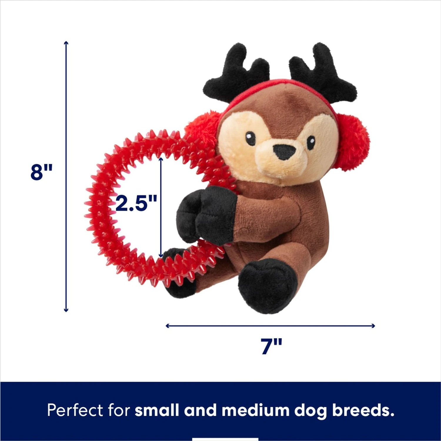 Frisco Holiday Reindeer Plush With TPR Ring Squeaky Puppy Toy - Image 2