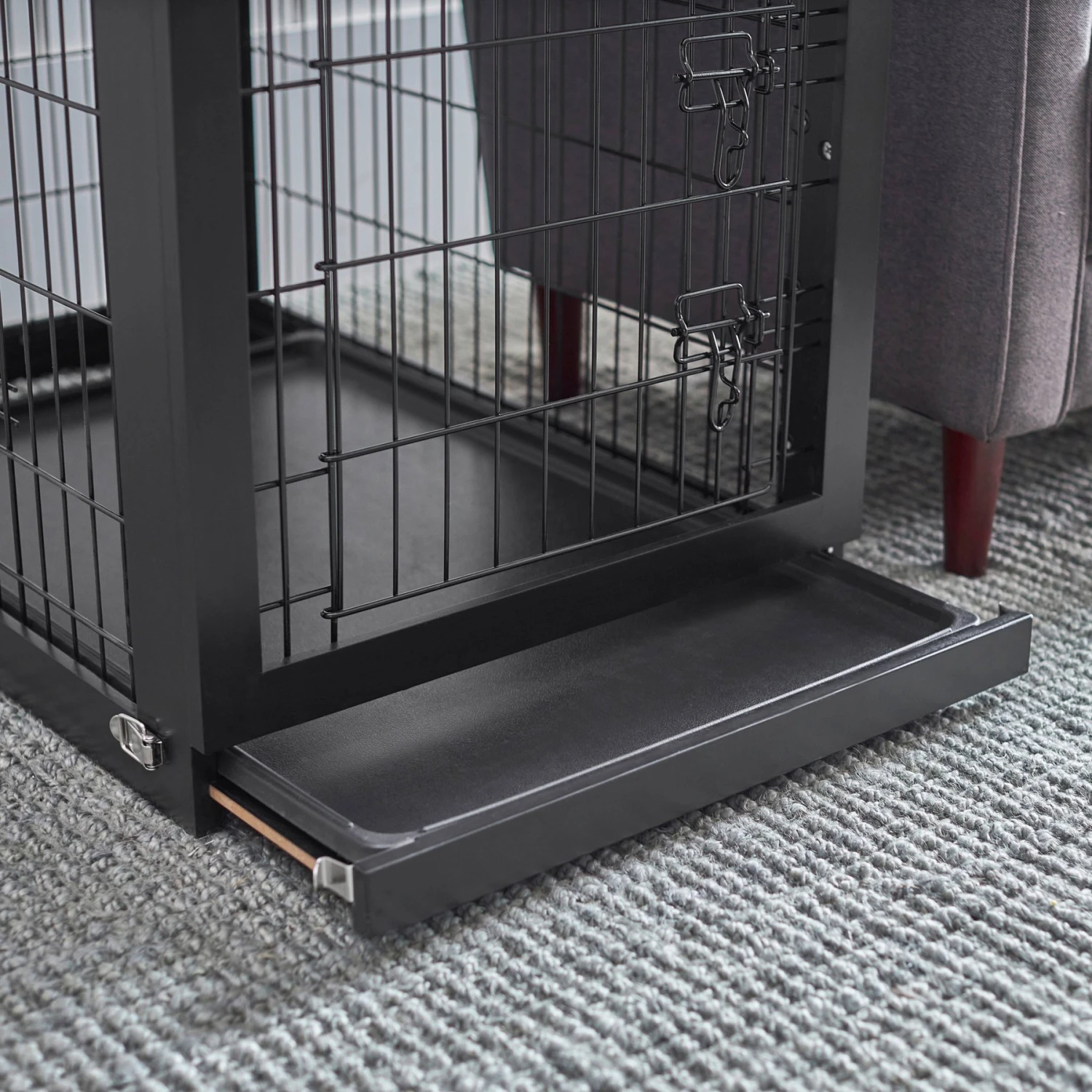 Frisco Double Door Furniture Style Dog Crate, Black & Frisco Swirl Dog Crate Mat - Image 4